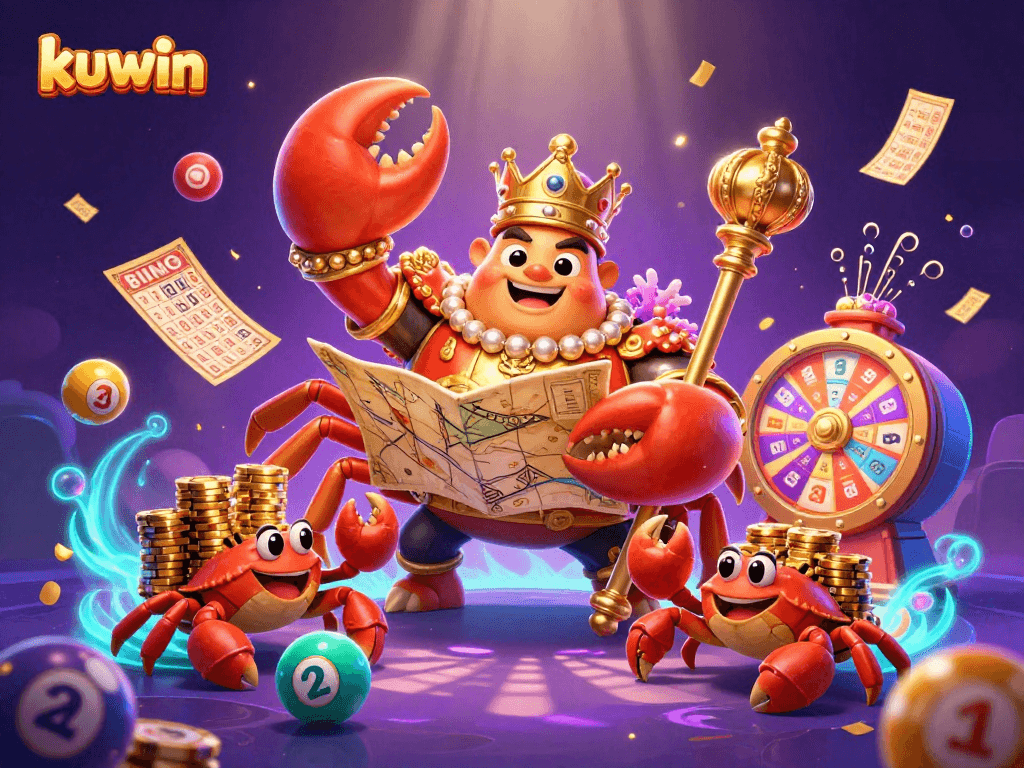 kuwin reveals exciting treasure in 3D casino scene filled with vibrant games and characters