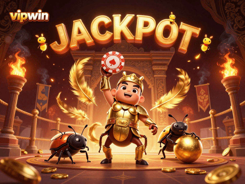 Win big with vipwin as the heroic beetle celebrates victory at the casino.