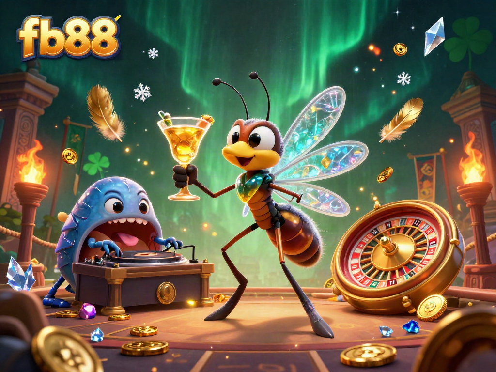 Experience electrifying gaming action at fb88 with vibrant 3D characters and casino elements.