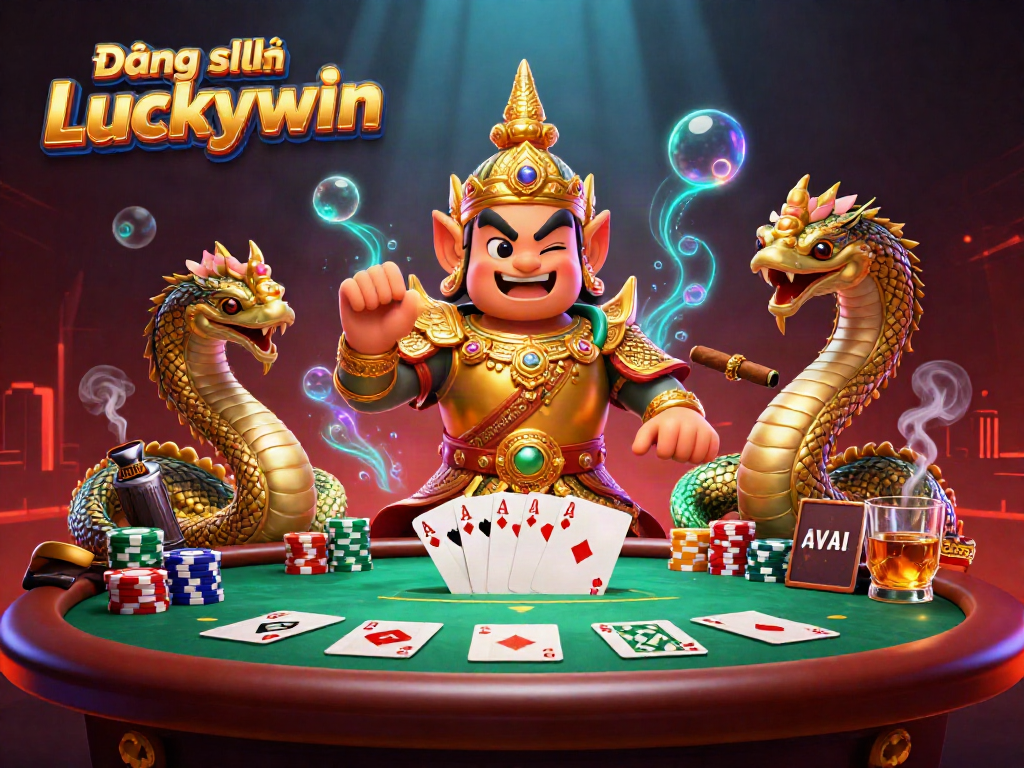 Engage with the vibrant Đăng ký Luckywin scene showcasing online poker elements and mythical guardians.