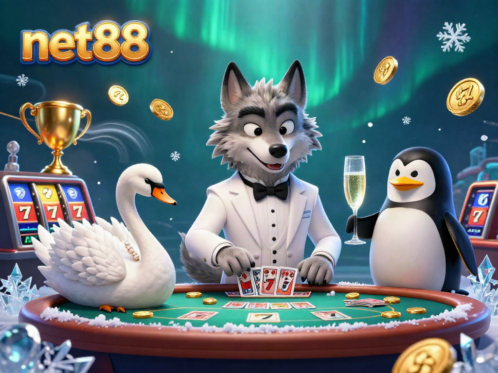 Experience the thrill of net88 with a captivating 3D casino scene featuring dynamic characters and vibrant gaming elements.