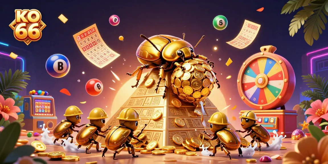 Experience exciting play with KO 66; golden beetles, vibrant lottery elements, and casino flair!