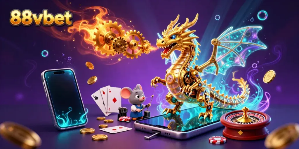 Experience exciting gaming action on 88vbet featuring a golden dragon and immersive casino elements.