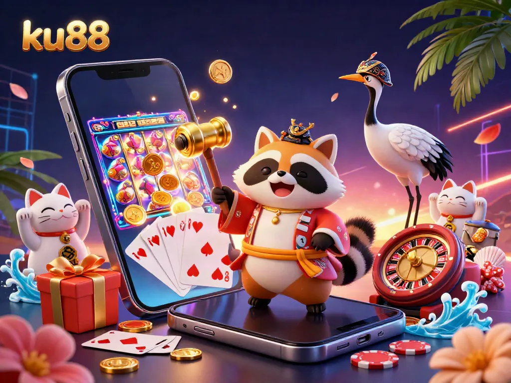 Enjoy thrilling gaming action at ku88 with cheerful characters and vibrant casino elements.