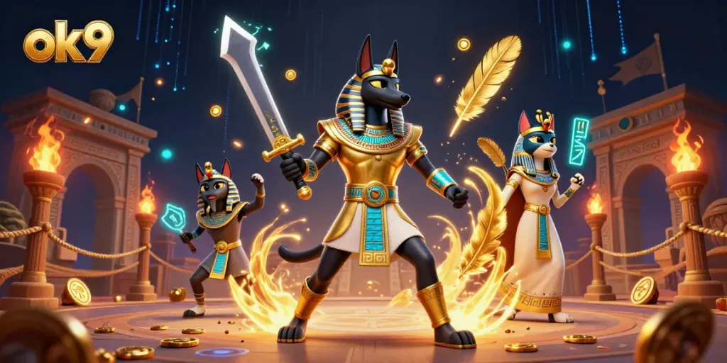 Play exciting games with ok9 featuring ancient Egyptian characters and casino elements