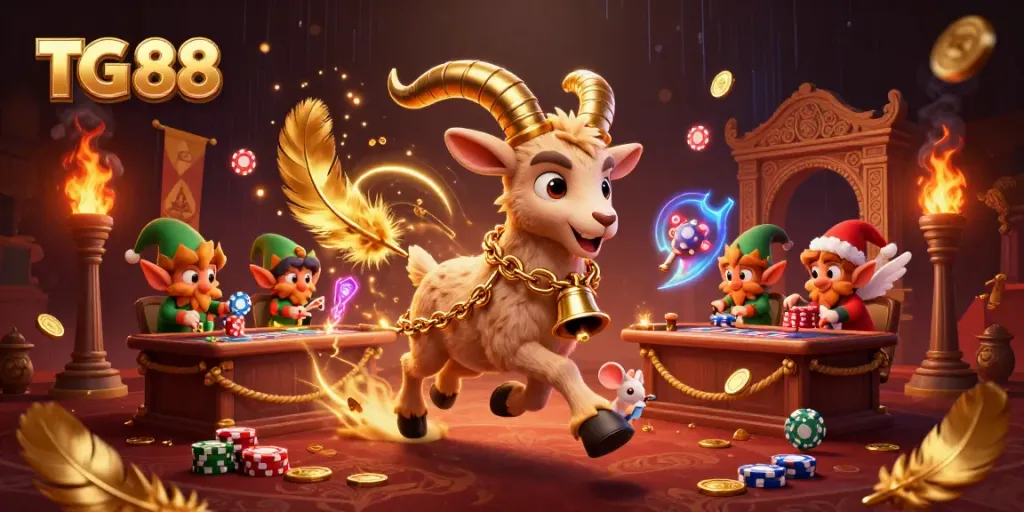 Experience thrilling gaming action at TG 88's festive casino with 3D characters and vibrant elements.