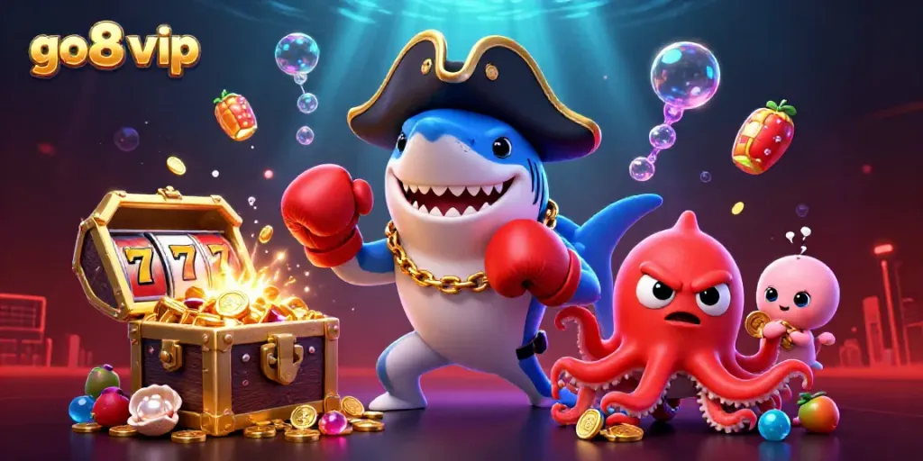 Experience thrilling adventures with go8 vip in this dynamic underwater casino scene filled with treasure.