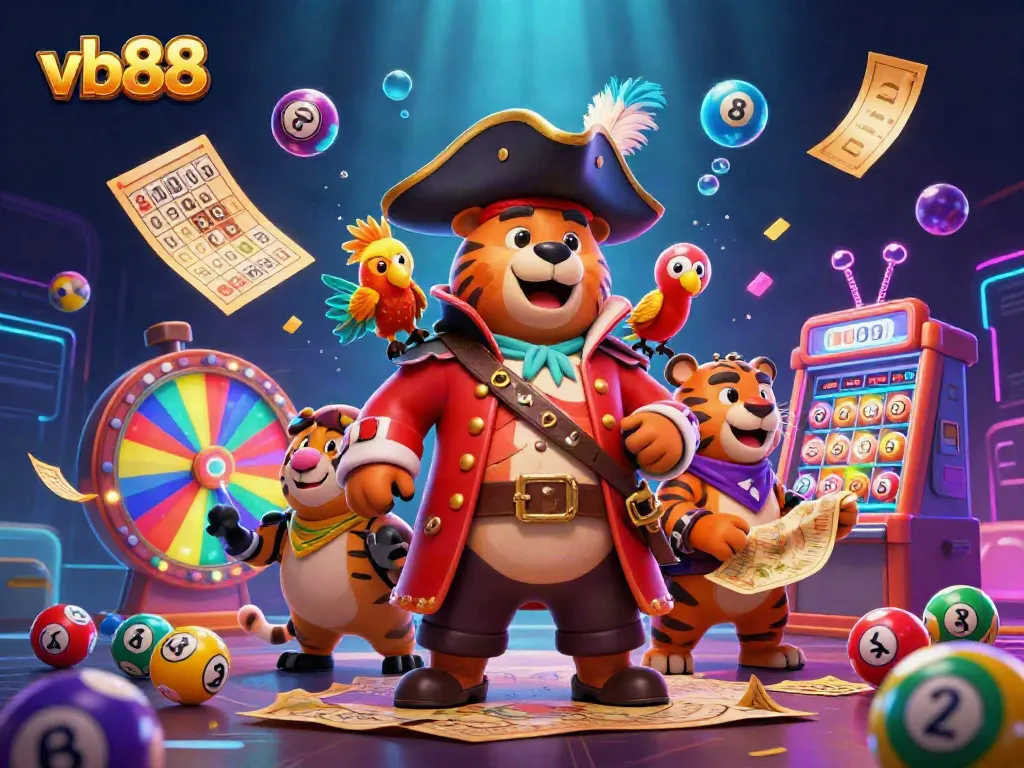 Experience thrilling gameplay with vb88 in this vibrant 3D casino scene showcasing dynamic elements and characters.