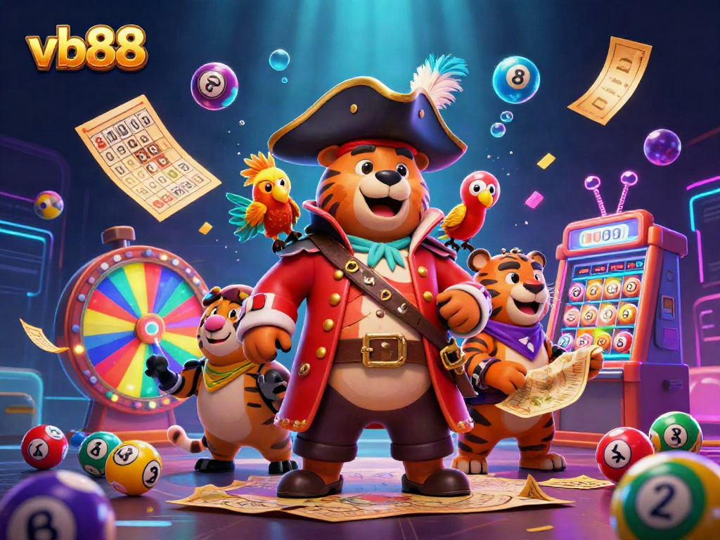 Experience thrilling gameplay with vb88 in this vibrant 3D casino scene showcasing dynamic elements and characters.