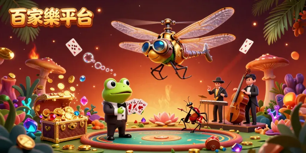 Experience the excitement of 百家樂平台 with a dragonfly pilot, frog croupier, and jazz-playing crickets in a fantastical casino.