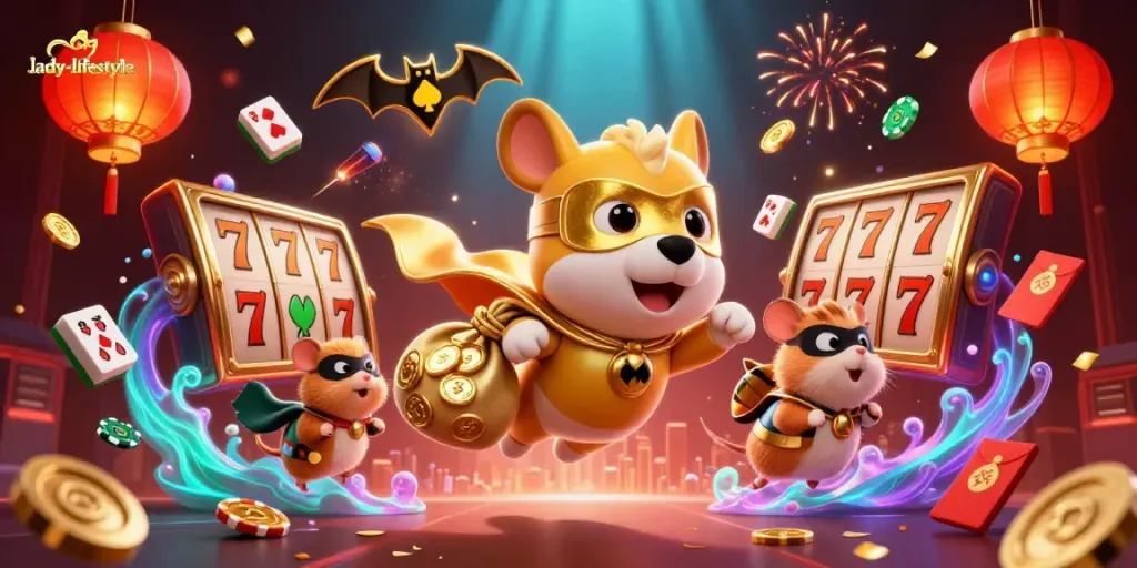 Lady-Lifestyle inspiriert Casino-Charaktere in einem lebendigen, farbenprächtigen 3D-Gamingszenario