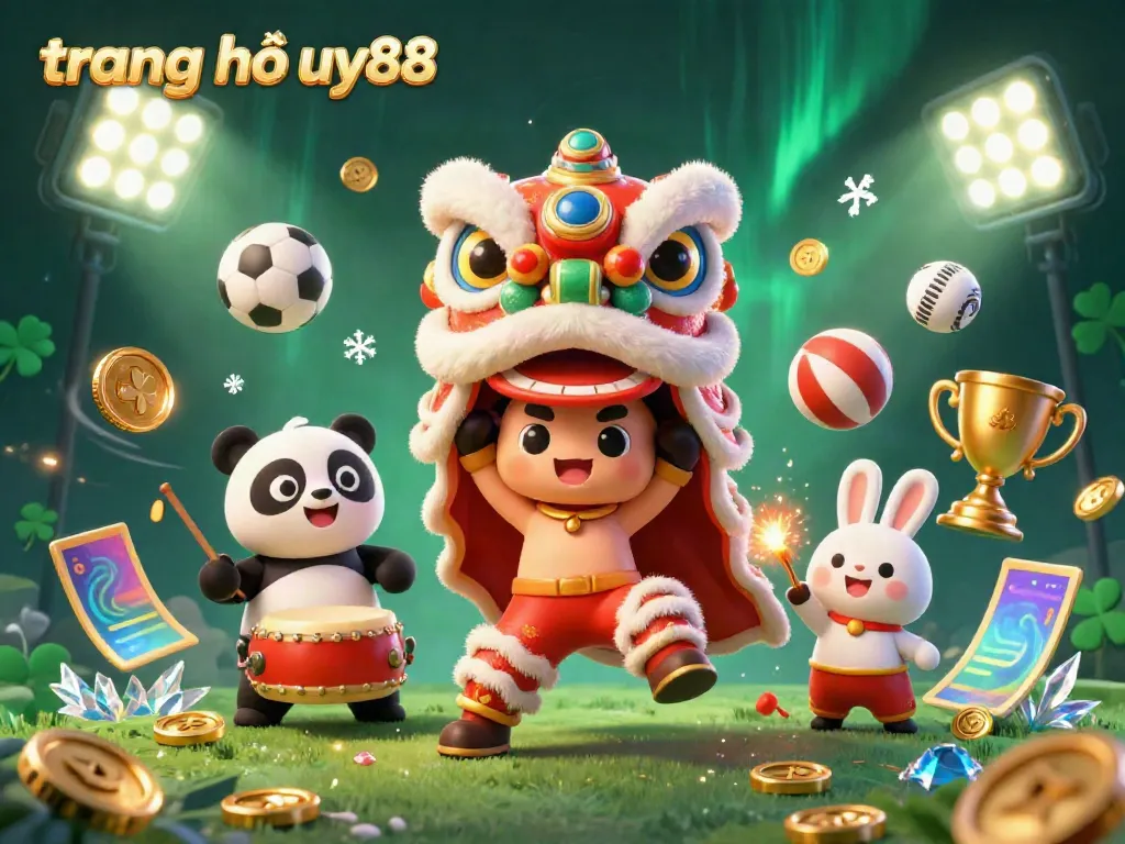 Gamblers celebrate their wins at trang chủ uy88 with fun characters and dynamic sports elements.