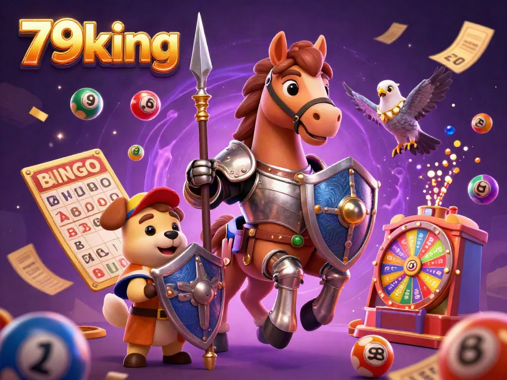 Experience a vibrant 3D casino scene with 79king characters and dynamic lottery elements.