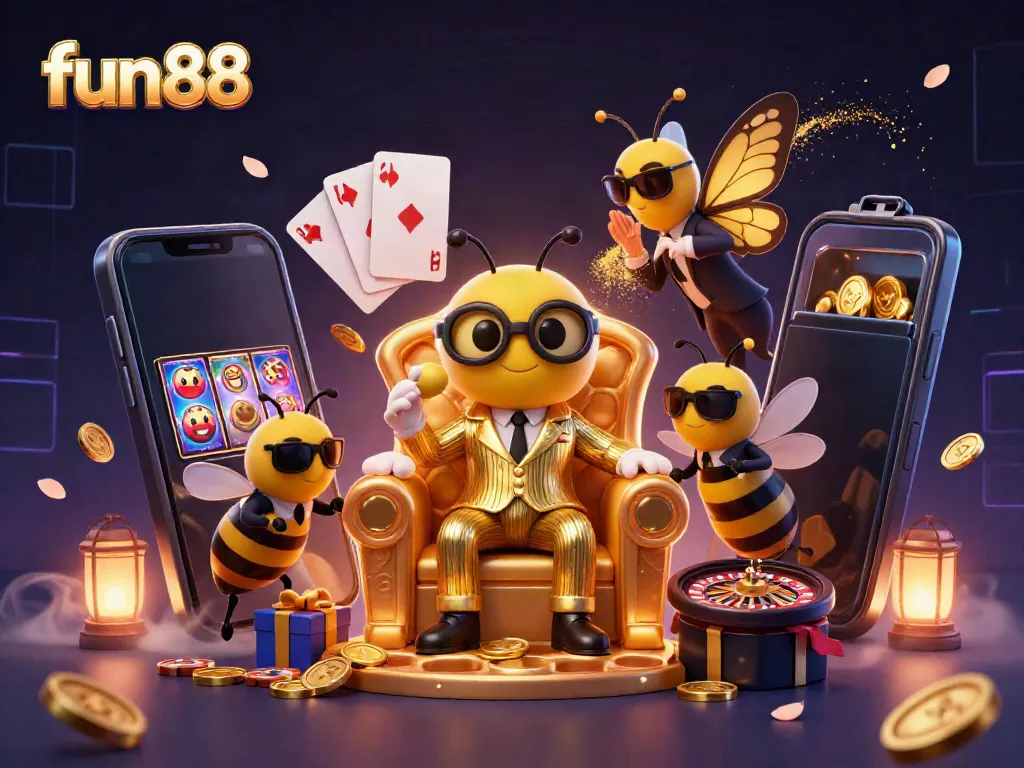 Experience fun88 with a dynamic scene featuring a mob boss and game elements in a vibrant casino kingdom.