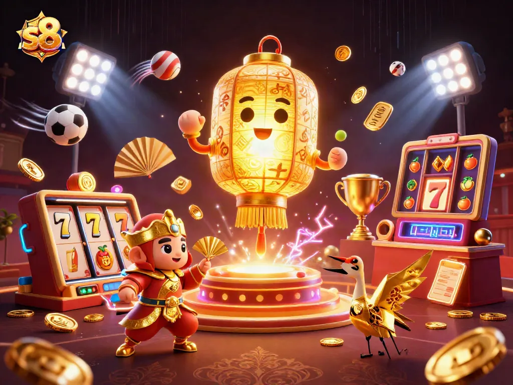 Experience the excitement at s8 with golden lantern spirits and vibrant casino elements.