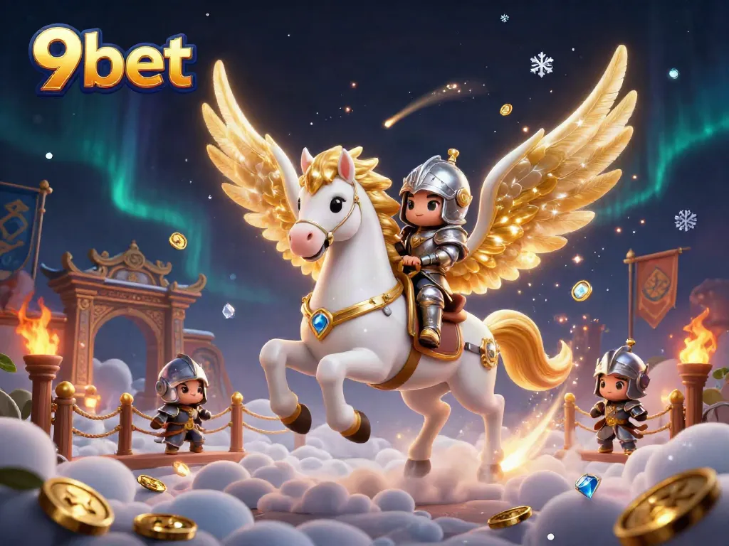 Engage in thrilling gameplay with the 9bet celestial-themed 3D illustration featuring a knight on a horse.