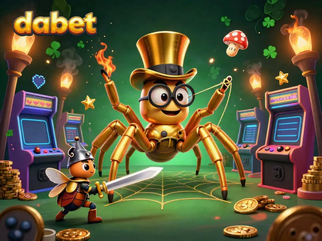 Engaging illustration showcasing dabet's vibrant casino experience with animated characters amidst dynamic gaming elements