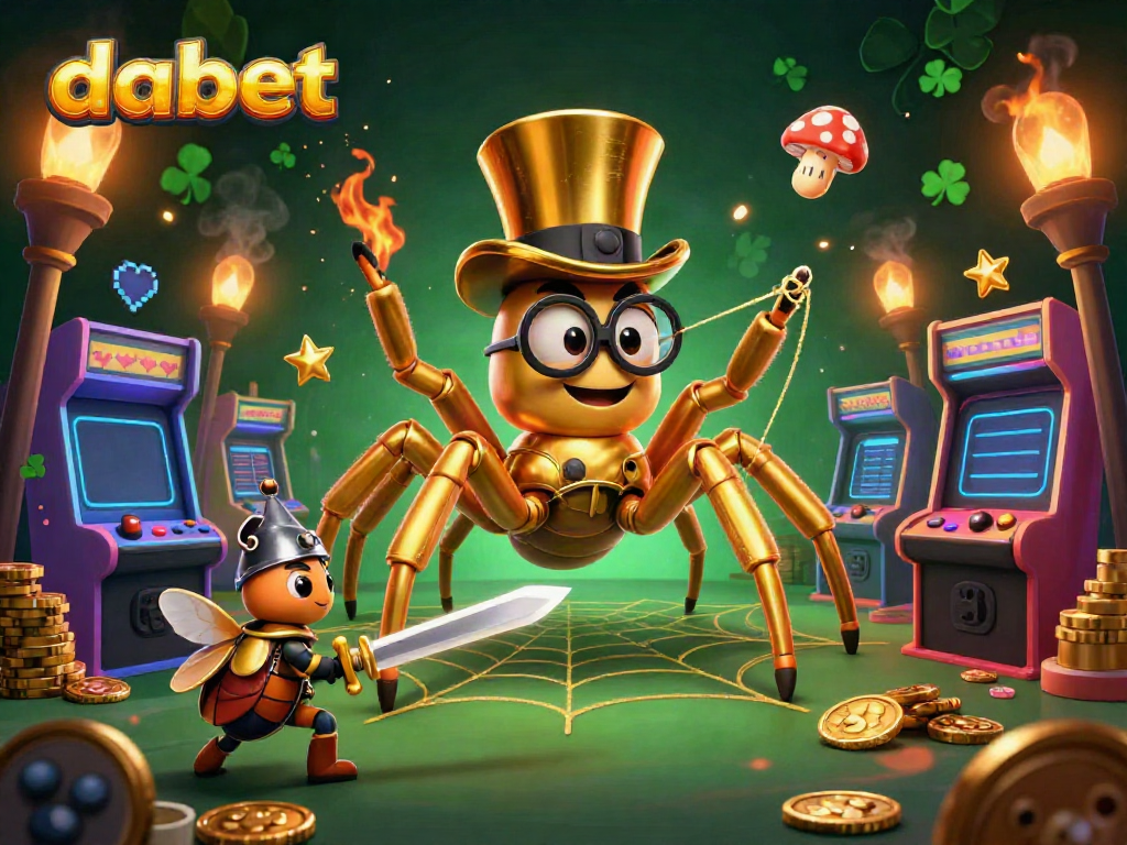 Engaging illustration showcasing dabet's vibrant casino experience with animated characters amidst dynamic gaming elements