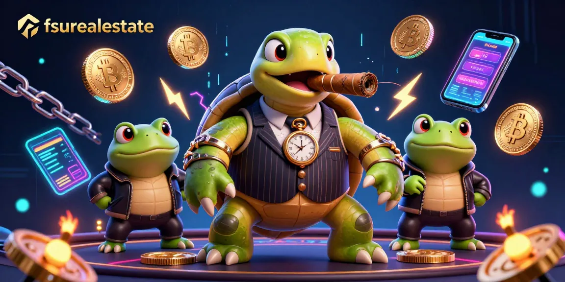 Win big with fsurealestate: a vibrant 3D casino scene bursting with characters and crypto elements