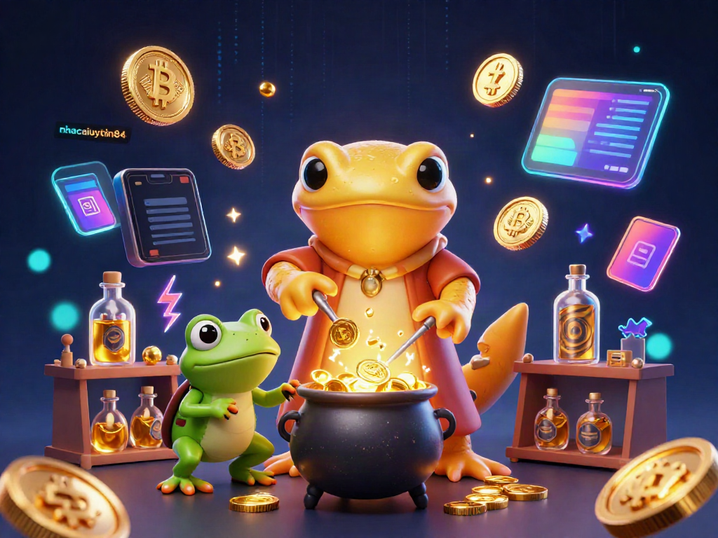 Interact with the captivating world of nhacaiuytin84 as a golden salamander alchemist transforms base metals into gold.