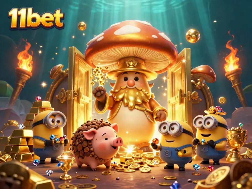 Experience the magic of 11bet with treasures and fantastical creatures in a vibrant casino theme.