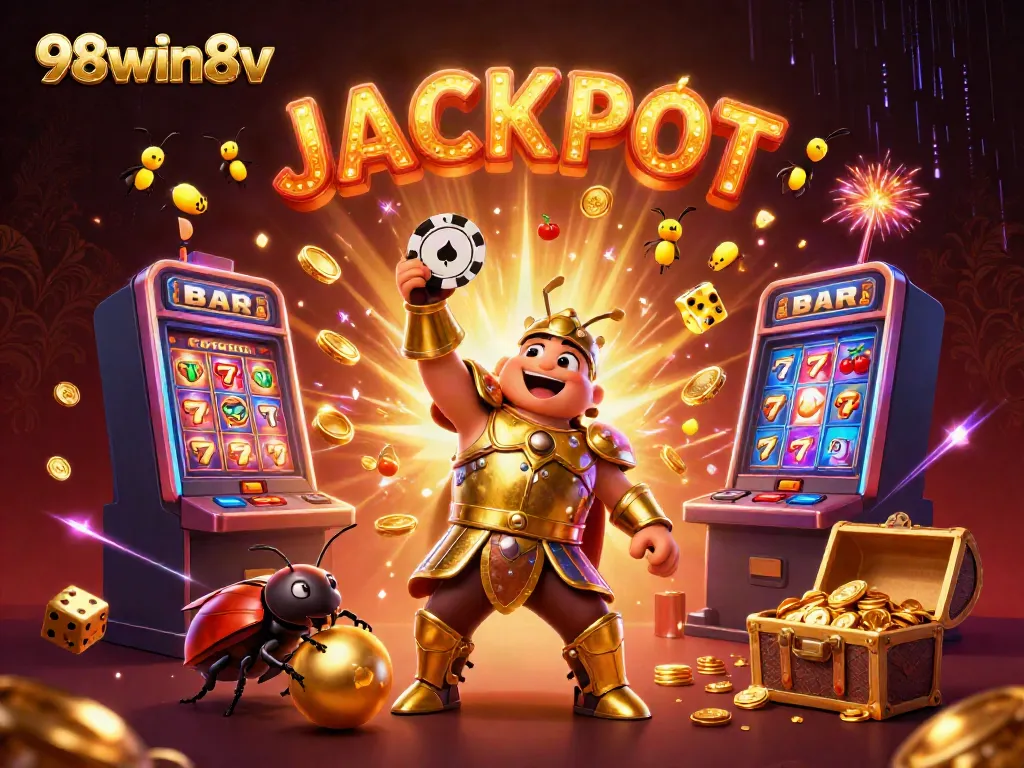 Join the 98win8v jackpot excitement with a herculean beetle and gaming symbols in action!