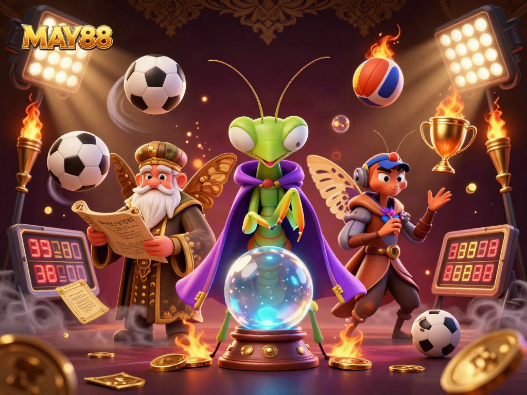 MAY88 players dive into thrilling sports betting with dynamic 3D elements in an exciting casino scene.