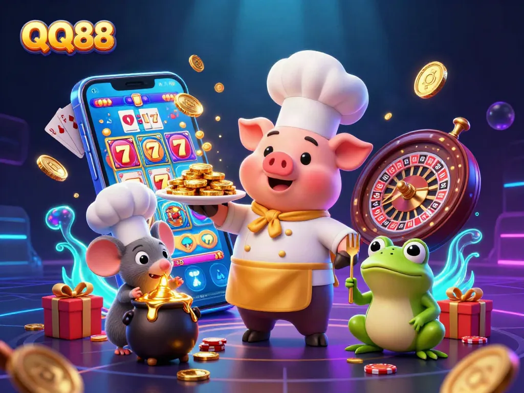 Engage with QQ88’s vibrant casino experience featuring lively characters and dynamic gaming elements.