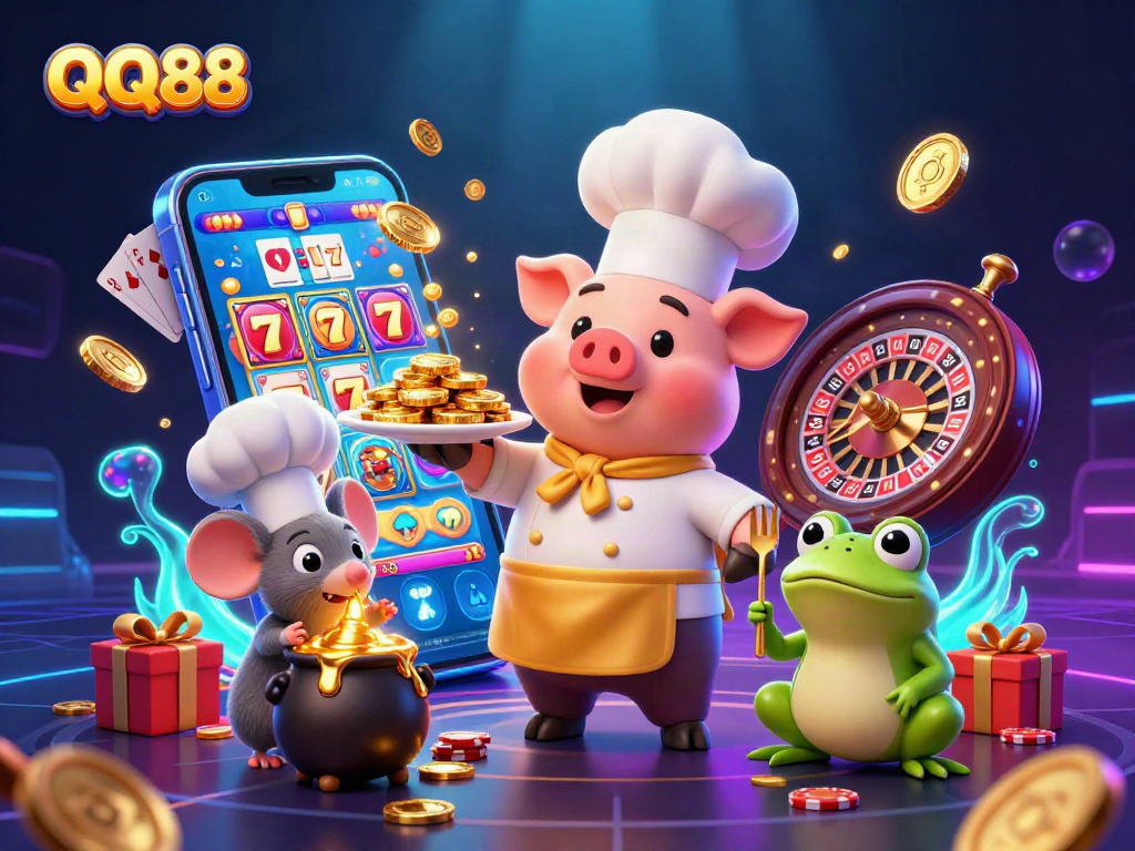 Engage with QQ88’s vibrant casino experience featuring lively characters and dynamic gaming elements.
