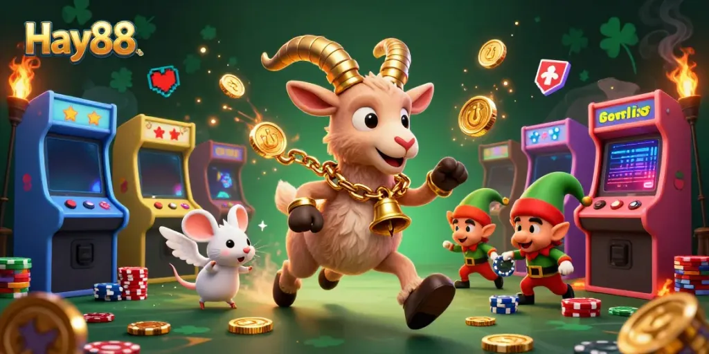 Engage with exciting games at Hay88's holiday-horror casino featuring festive characters and vibrant gaming elements.