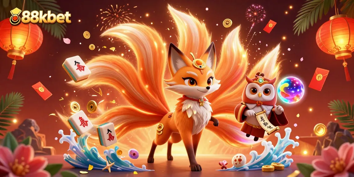 Experience the thrill of 88kbet with vibrant characters and casino-themed elements in a captivating 3D illustration.
