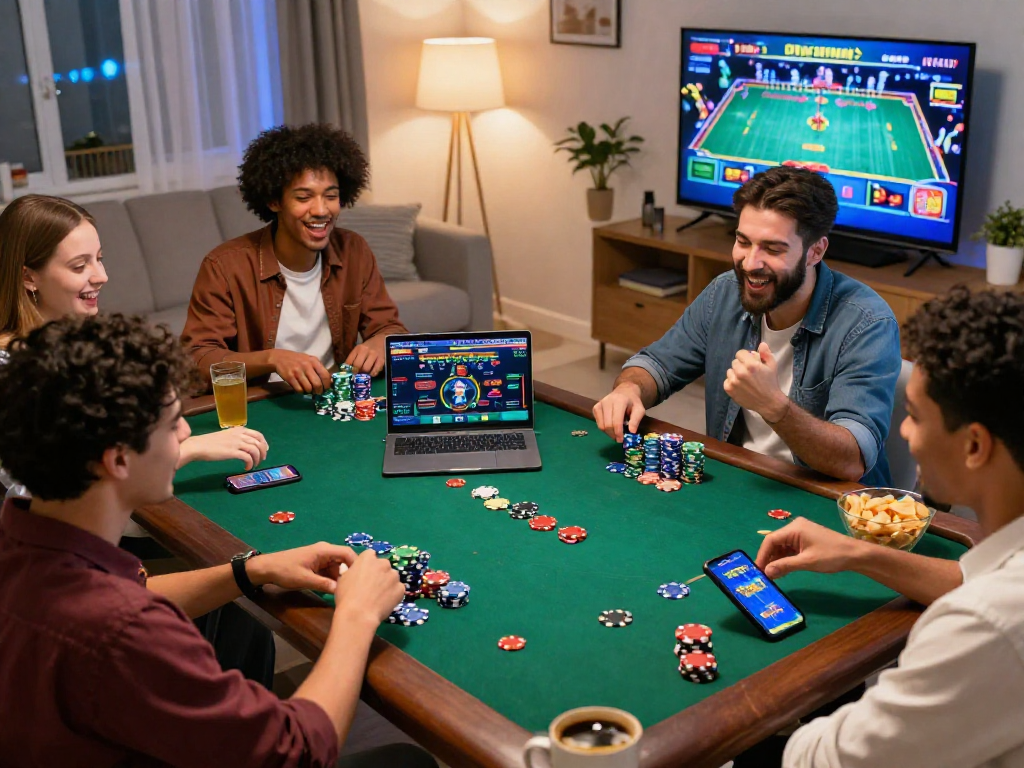 Gioco serale divertente tra amici a casa con i migliori casino online in uso.
