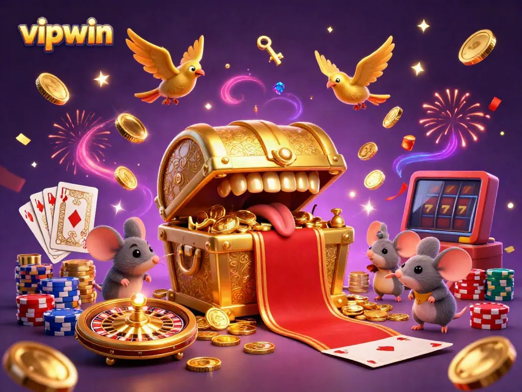 Engage in exciting bets at vipwin with colorful chips, sparkling coins, and a festive ambiance.