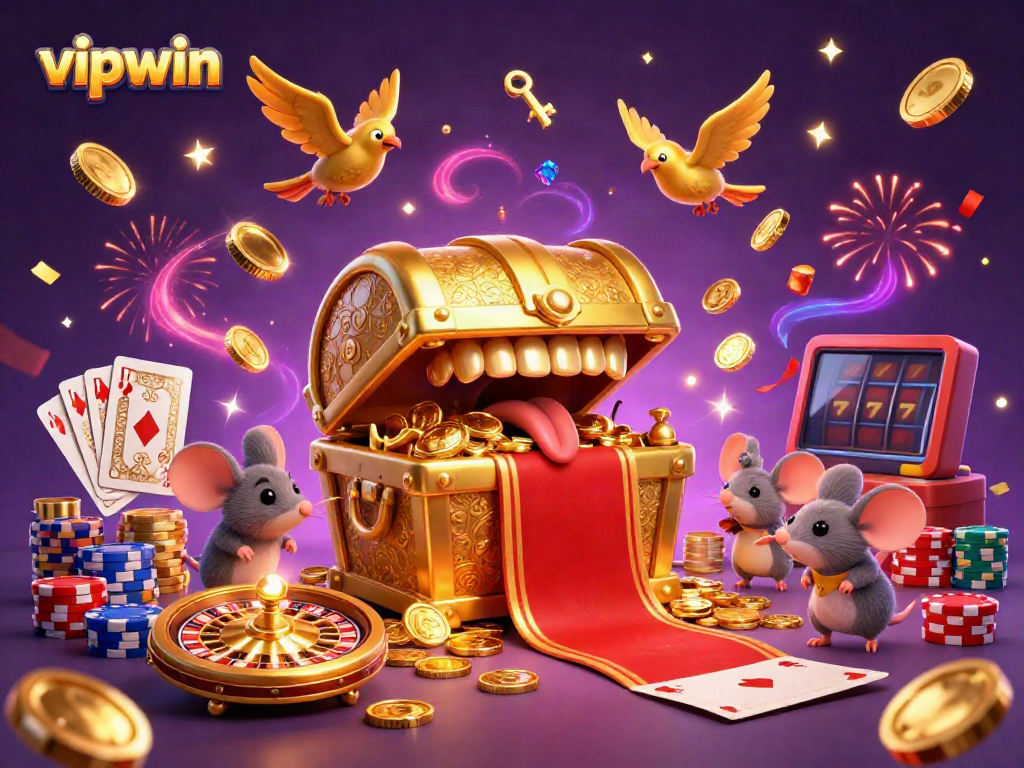 Engage in exciting bets at vipwin with colorful chips, sparkling coins, and a festive ambiance.