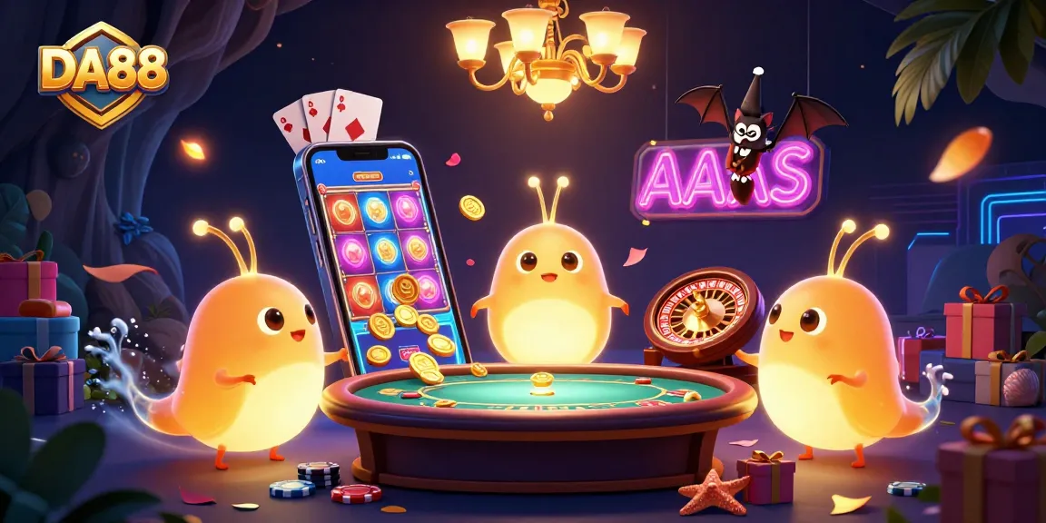 Watch DA88's glowing worms transform a casino scene with vibrant lights and gaming action.