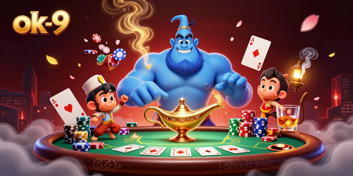 Experience winning thrills at ok-9 with a vibrant 3D casino scene featuring captivating characters and exciting poker elements.